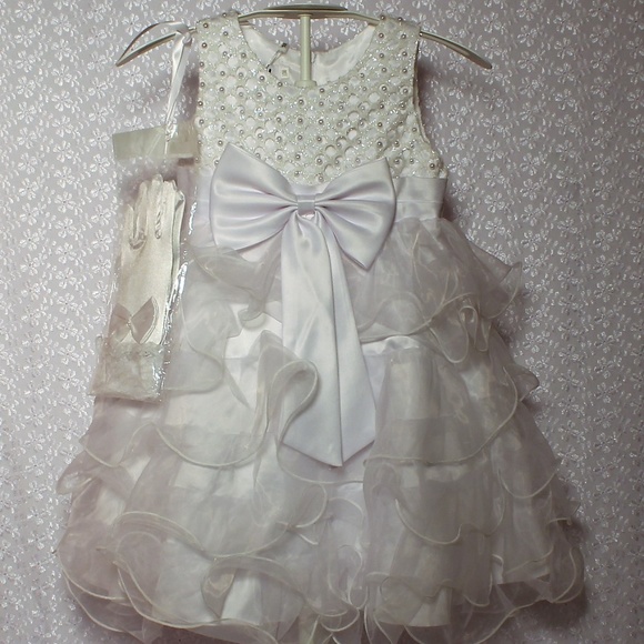 White Ruffles Pearls holy Communion Dress, Wedding - Picture 3 of 4